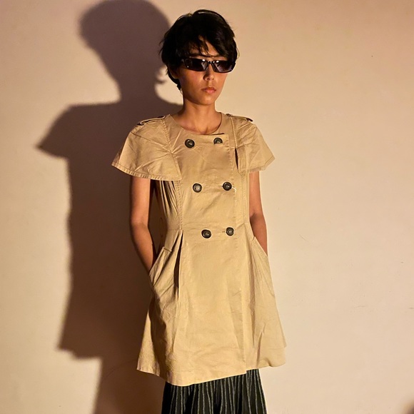 Cotton Trench Coat Dress in Beige - Picture 2 of 7